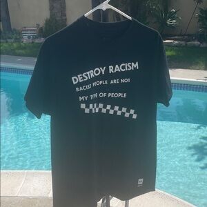 RVCA Black Graphic Tee with Bold Statement | Size L